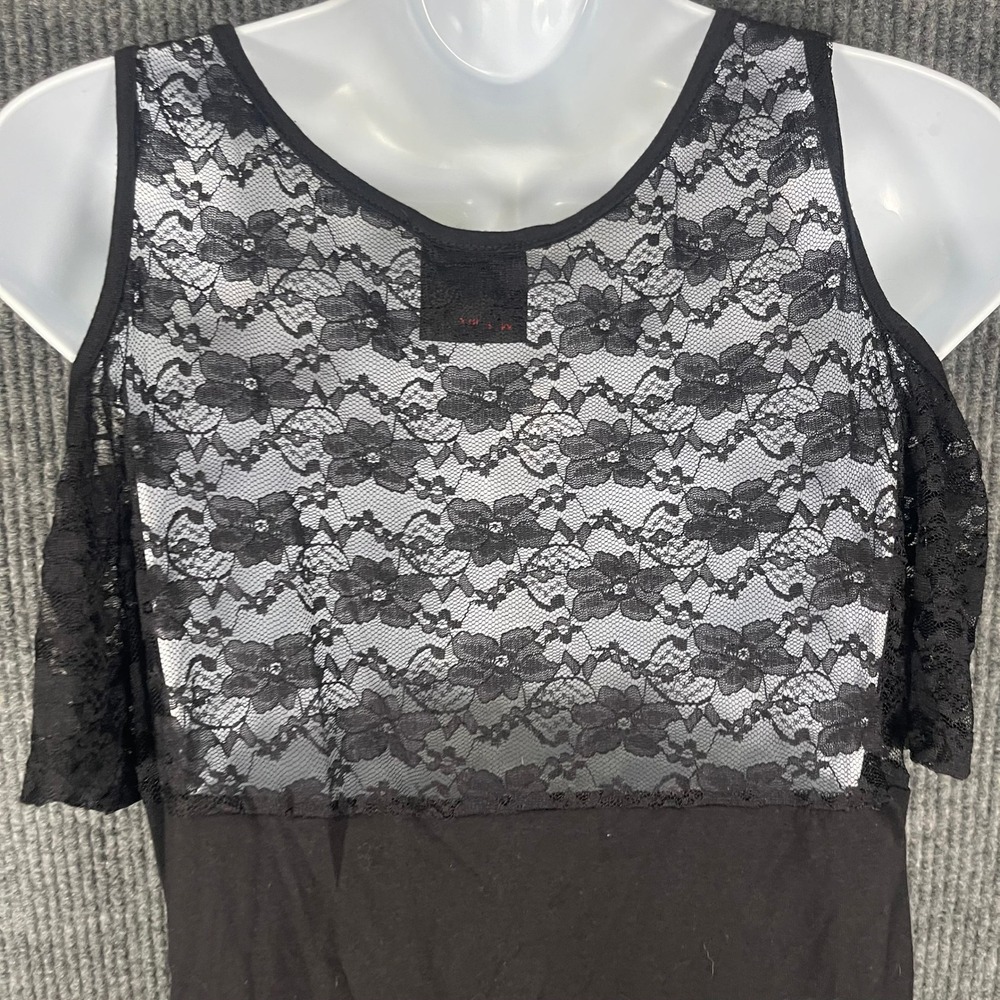 Y2K Folter Black Lace Cold Shoulder Tunic Dress M Goth Emo Punk Edgy USA Stretch - Picture 6 of 9